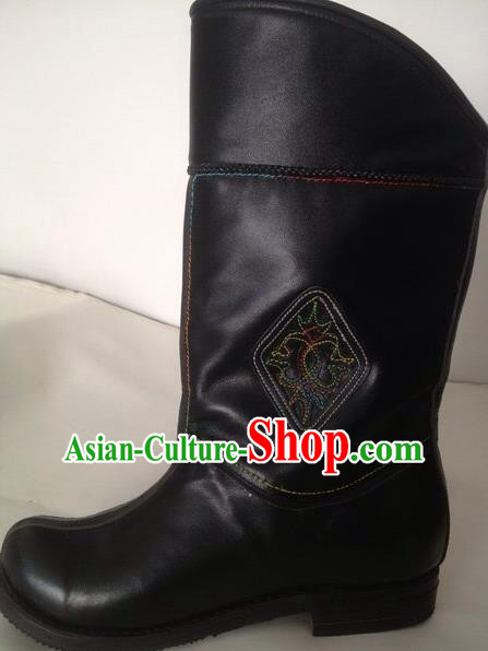 Traditional Chinese Minority Mongol Nationality Ethnic Minorities Mongolian Dance Cowhide Boots, Mongolian Knee Boots Handmade Jockey Boots Tanks Boots for Men