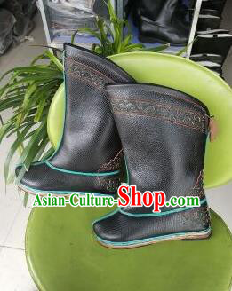 Traditional Chinese Minority Mongol Nationality Ethnic Minorities Mongolian Dance Cowhide Boots, Mongolian Knee Boots Handmade Jockey Boots Tanks Boots for Men