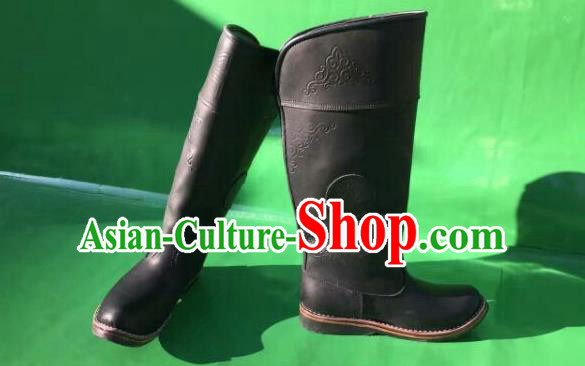 Traditional Chinese Minority Mongol Nationality Ethnic Minorities Mongolian Dance Cowhide Boots, Mongolian Knee Boots Handmade Jockey Boots Tanks Boots for Men