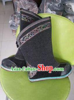 Traditional Chinese Minority Mongol Nationality Ethnic Minorities Mongolian Dance Woollen Boots, Mongolian Knee Boots Handmade Jockey Boots Tanks Boots for Men