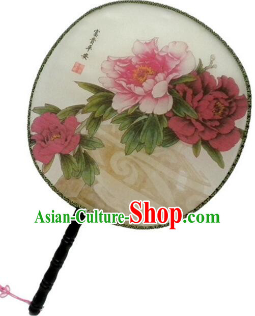 Ancient Chinese Tuan Shan Circular Fan Moon Shaped Fan Stage Property Dance Chinese Painting Flowers