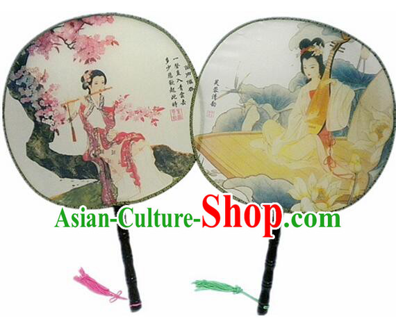 Ancient Chinese Tuan Shan Circular Fan Moon Shaped Fan Stage Property Dance Chinese Painting Ancient Beauty