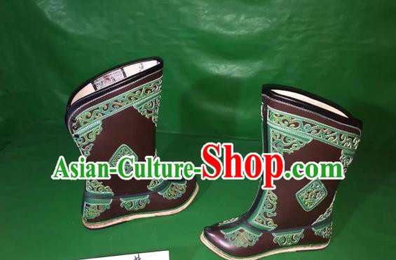 Traditional Chinese Minority Mongol Nationality Ethnic Minorities Mongolian Dance Cowhide Boots, Mongolian Knee Boots Handmade Jockey Boots Tanks Boots for Men