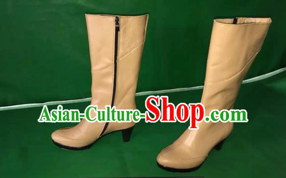 Traditional Chinese Minority Mongol Nationality Ethnic Minorities Mongolian Dance Cowhide Boots Mongolian Knee Boots Jockey Boots Tanks Boots for Women