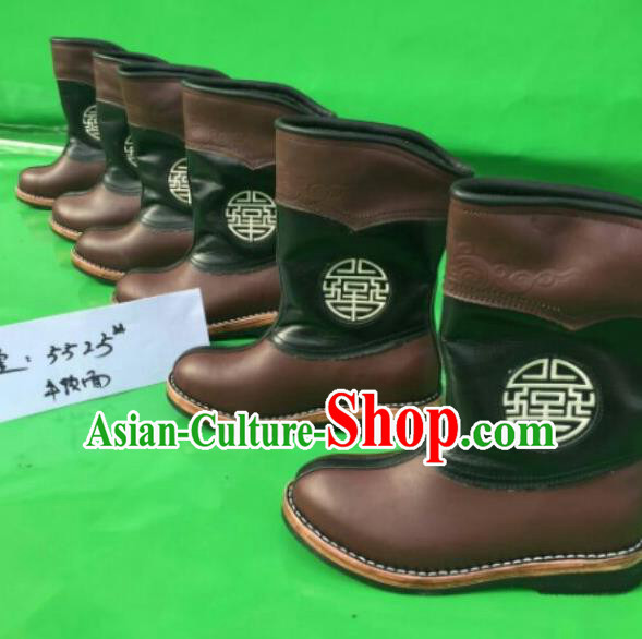 Traditional Chinese Minority Mongol Nationality Ethnic Minorities Mongolian Children Dance Cowhide Boots Mongolian Knee Boots Jockey Boots Tanks Boots for Kids