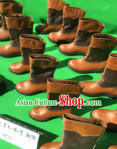 Traditional Chinese Minority Mongol Nationality Ethnic Minorities Mongolian Children Dance Cowhide Boots Mongolian Knee Boots Jockey Boots Tanks Boots for Kids