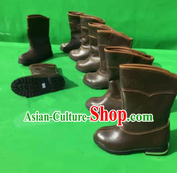 Traditional Chinese Minority Mongol Nationality Ethnic Minorities Mongolian Children Dance Cowhide Boots Mongolian Knee Boots Jockey Boots Tanks Boots for Kids