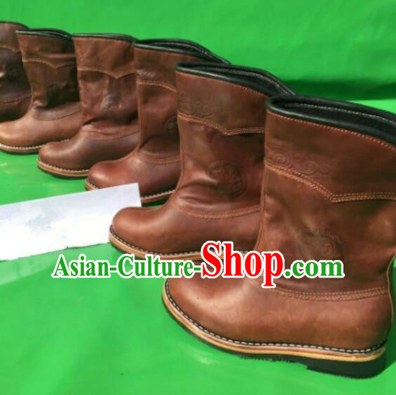 Traditional Chinese Minority Mongol Nationality Ethnic Minorities Mongolian Children Dance Cowhide Boots Mongolian Knee Boots Jockey Boots Tanks Boots for Kids