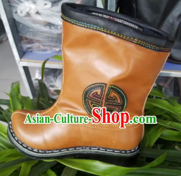 Traditional Chinese Minority Mongol Nationality Ethnic Minorities Mongolian Children Dance Cowhide Boots Mongolian Knee Boots Jockey Boots Tanks Boots for Kids