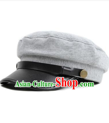 Chinese Traditional Style Wu Si Period Student Hat Play Stage Flat Hat Men Sun Yat Sen's Uniform Hat Grey