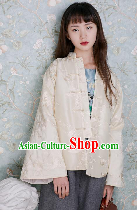 Traditional Classic Women Clothing, Traditional Classic Chinese Tess Embroidery Chinese Qing Dynasty Plate Buttons Front Opening Thin Cotton-Padded Clothes