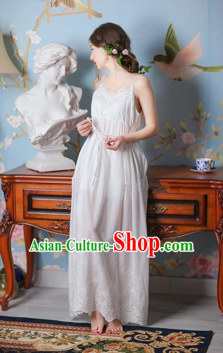 Traditional Classic Women Clothing, Traditional Classic White Silk Pajamas Heavy Lace Embroidery Evening Dress Restoring Garment Skirt Braces Skirt