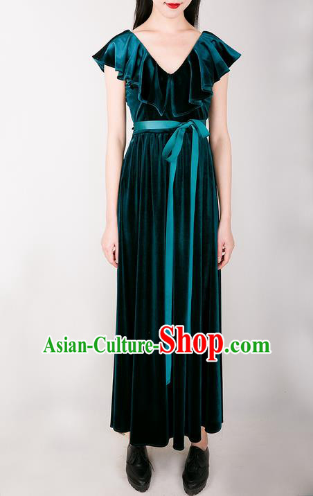 Traditional Classic Women Clothing, Traditional Goose Down Even Garment Skirt Falbala Velvet Long Dress for Women