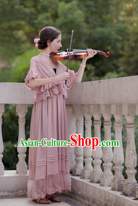 Traditional Classic Women Clothing, Traditional Classic Pink Silk Pajamas Heavy Lace Embroidery Evening Dress Restoring Garment Skirt Braces Skirt