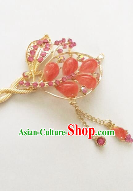 Hairpins Ancient Korean Style Women Hair Clasp Bride Head Wear Up Do Red