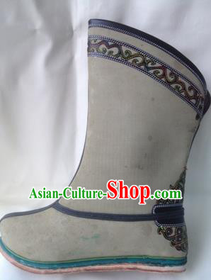 Traditional Chinese Minority Mongol Nationality Ethnic Minorities Mongolian Dance Cowhide Boots, Mongolian Knee Boots Handmade Jockey Boots Tanks Boots for Men