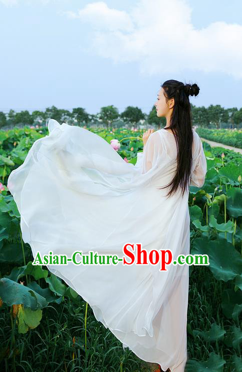 Traditional Classic Women Clothing, Traditional Chinese Emulation Silk Shawl Posed Hanfu Thin White Chiffon Elegant Cappa