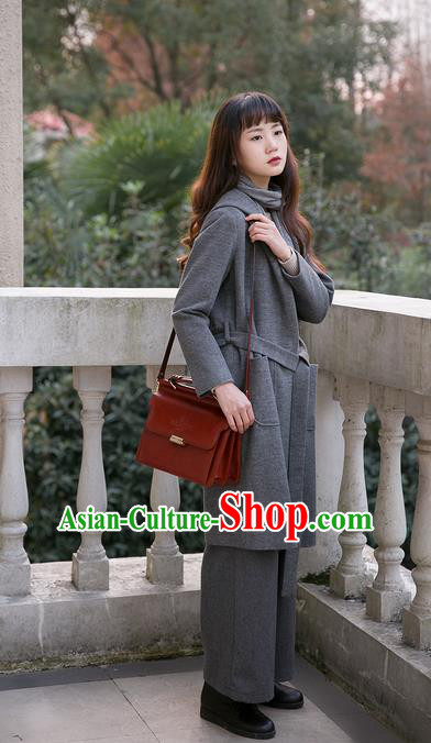 Traditional Classic Women Clothing, Traditional Classic Woolen Long Coat Gray High Quality Leisure Jacket