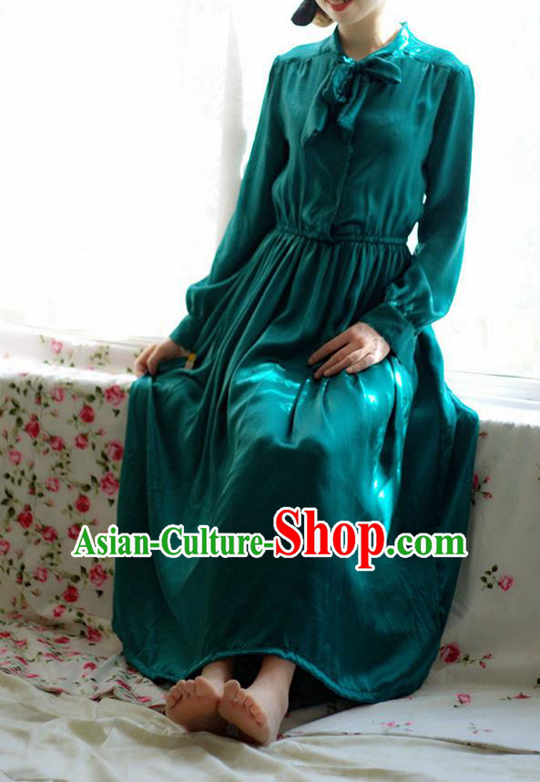 Traditional Classic Women Clothing, Traditional Classic Silk Satin Spring Long-Sleeved Dress Long Skirts