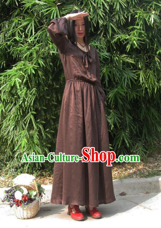 Traditional Classic Women Clothing, Traditional Classic Silk Satin Spring Long-Sleeved Dress Long Skirts