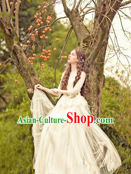 Traditional Classic Women Clothing, Traditional Classic Palace Heavy Lace Wedding Dress Bride Big Hem Long Skirts