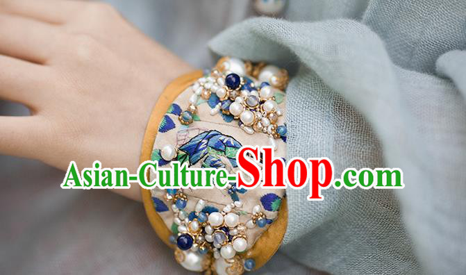 Traditional Classic Women Accessories, Traditional Classic Chinese Embroidery Bracelets, Hand Wrist Accessories, Silver Pearl Bracelet for Women