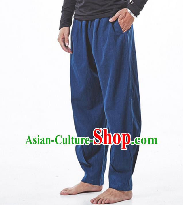 Traditional Chinese Linen Tang Suit Trousers, Chinese Ancient Costumes Elastic Practise Leg Pants Lay Pants Zen Pants