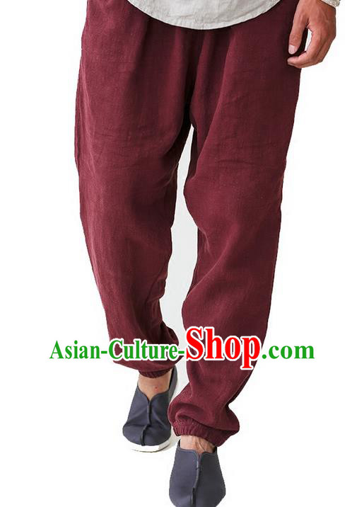 Traditional Chinese Linen Tang Suit Trousers, Chinese Ancient Costumes Signature Cotton Leg Pants Lay Pants Zen Pants