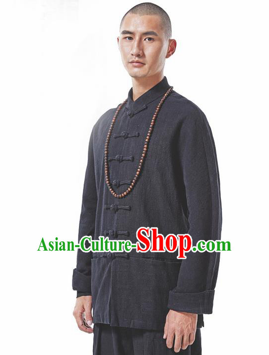 Traditional Chinese Long-Sleeved Linen Tangzhuang Overcoat, Flax Tang Suit Coat for Men