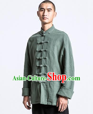 Traditional Chinese Long-Sleeved Linen Tangzhuang Overcoat, Flax Tang Suit Coat for Men