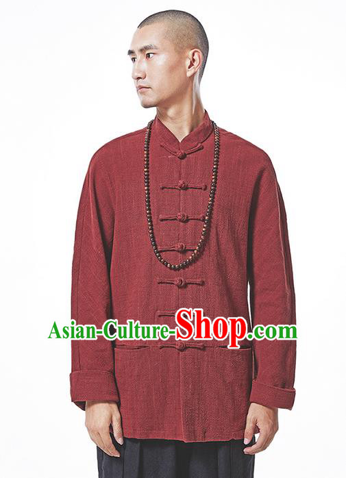 Traditional Chinese Long-Sleeved Linen Tangzhuang Overcoat, Flax Tang Suit Coat for Men