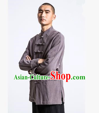 Traditional Chinese Long-Sleeved Linen Tangzhuang Overcoat, Flax Tang Suit Coat for Men