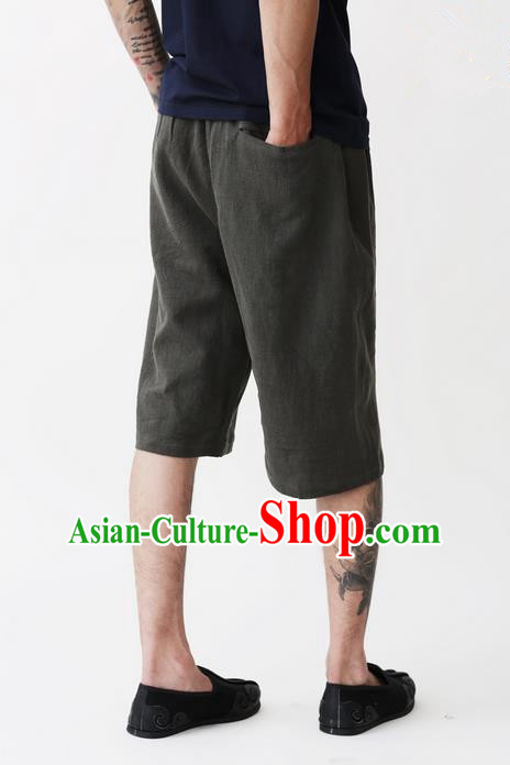 Traditional Chinese Linen Tang Suit Men Shorts, Chinese Ancient Costumes Linen Short Pants for Men