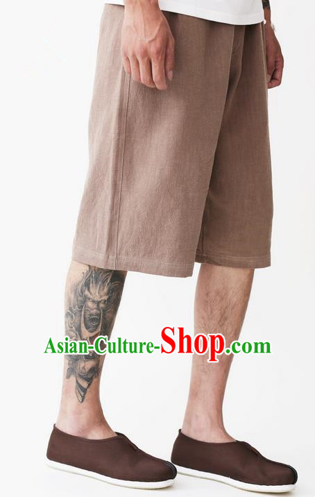 Traditional Chinese Linen Tang Suit Men Shorts, Chinese Ancient Costumes Linen Short Pants for Men