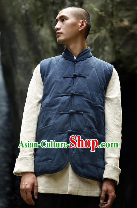 Traditional Chinese Linen Tang Suit Men Cotton-Padded Jacket, Chinese Ancient Costumes Tang Suit Vest for Men