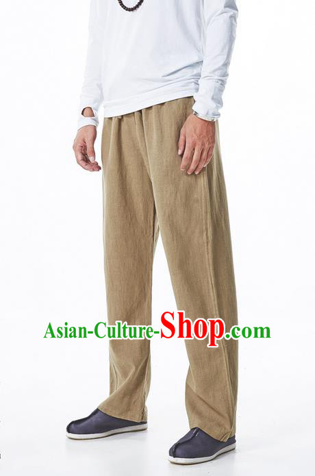 Traditional Chinese Linen Tang Suit Men Trousers, Chinese Ancient Costumes Linen Pants for Men