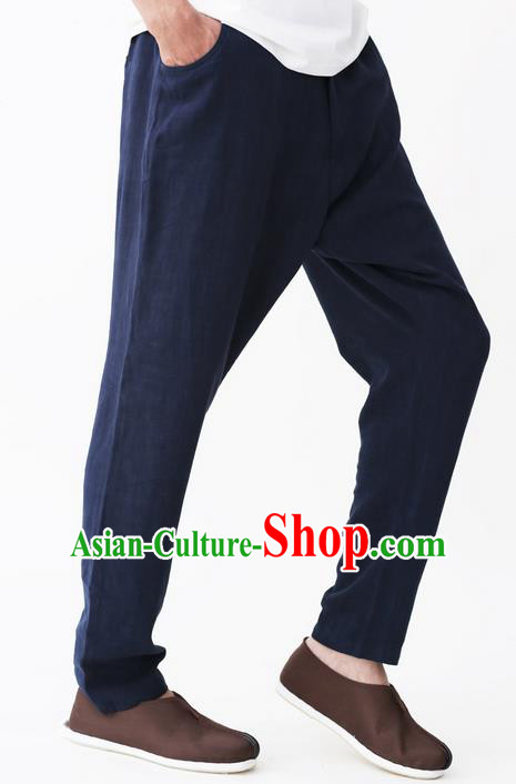 Traditional Chinese Linen Tang Suit Men Trousers, Chinese Ancient Costumes Linen Pants for Men