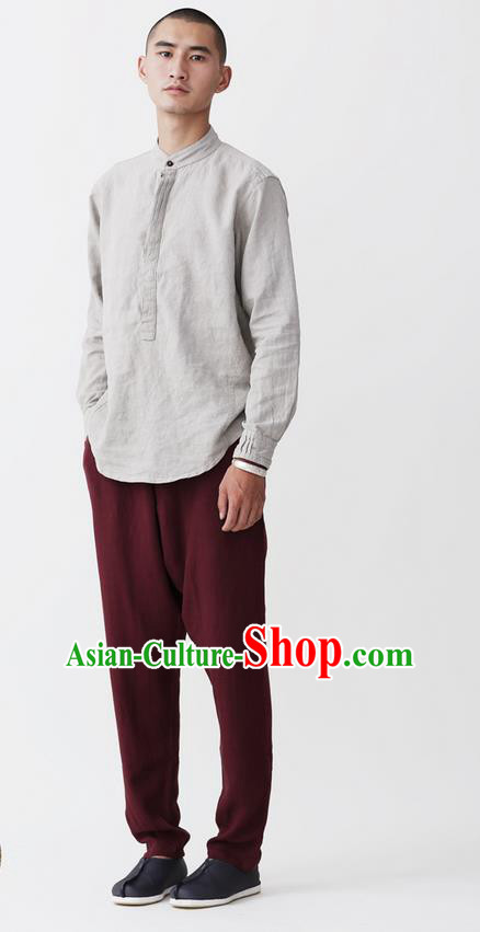 Traditional Chinese Linen Tang Suit Men Trousers, Chinese Ancient Costumes Linen Pants for Men