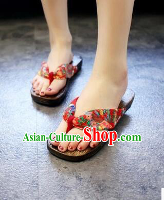 Japanese Traditional Style Thongs Clogs for Women Geta Flip-Flops Wooden
