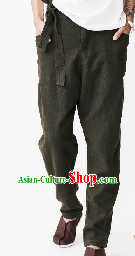 Traditional Chinese Linen Tang Suit Men Trousers, Chinese Ancient Costumes Cotton Pants for Men