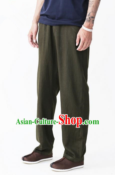 Traditional Chinese Linen Tang Suit Men Trousers, Chinese Ancient Costumes Cotton Pants, Pure Cotton Yarn Hemp Pants for Men