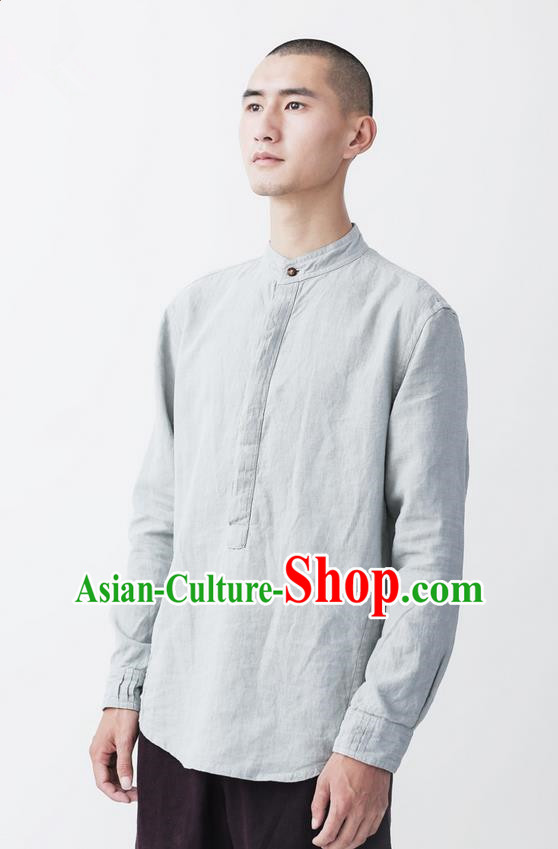 Traditional Chinese Linen Tang Suit Men Costumes, Chinese Ancient Tunic Suit Long Sleeved Shirt for Men