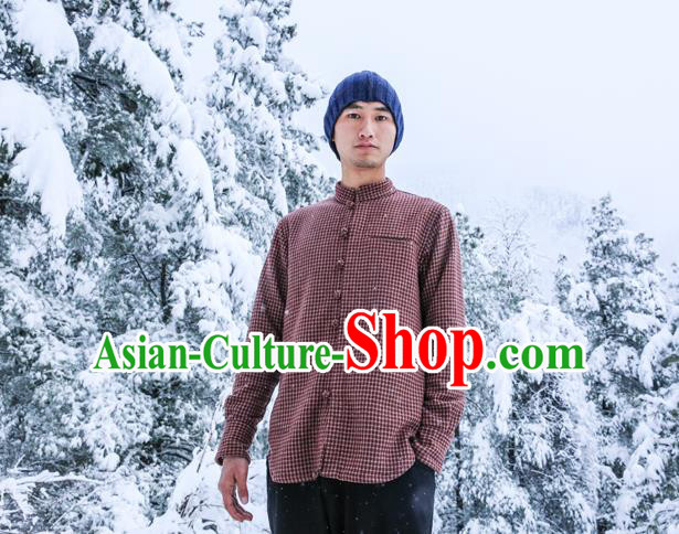 Traditional Chinese Woolen Tang Suit Men Costumes Men Shirt, Chinese Ancient Wool Blouse for Men