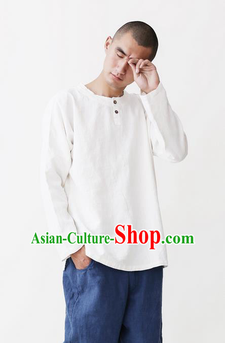 Traditional Chinese Linen Tang Suit Men Costumes Blouse, Chinese Ancient Tunic Suit Long Sleeved Shirt for Men