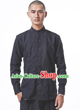 Traditional Chinese Linen Tang Suit Men Costumes Blouse, Chinese Ancient Tunic Suit Long Sleeved Shirt for Men