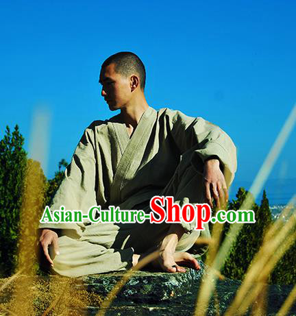 Traditional Chinese Linen Tang Suit Men Costumes Coat, Chinese Bandhnu Hanfu, Chinese Ancient Zen Garments Linen Jacket for Men