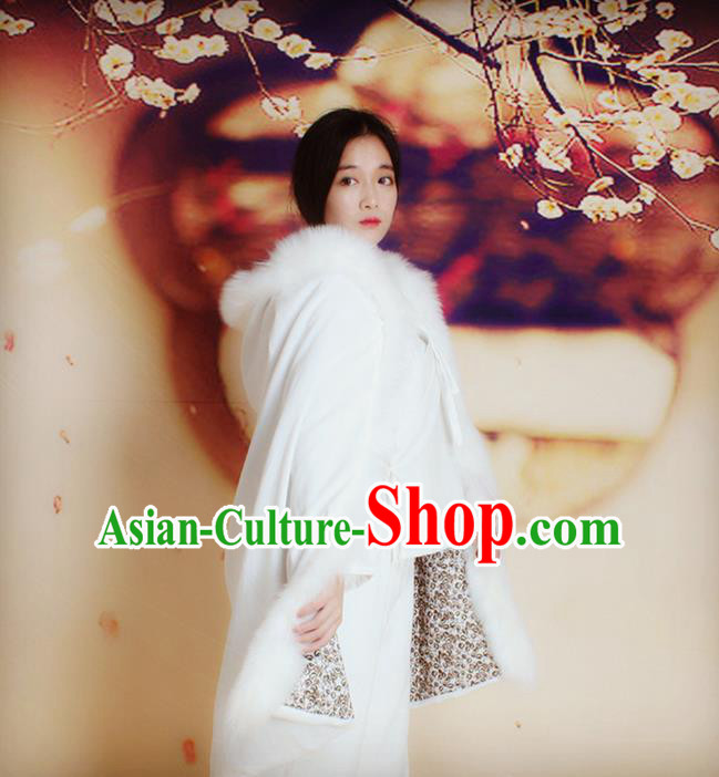 Traditional Chinese Female Costumes Dress Smock,Chinese Acient Extended Cloak, Chinese Hanfu Extended Cloak, Fur Collar Cloak for Women