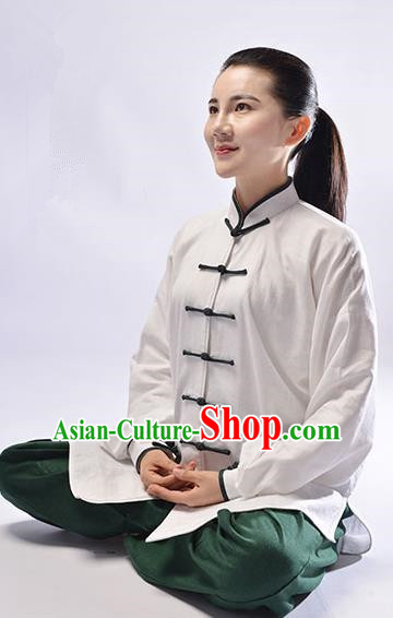 Top Natural Linen Kung Fu Costume Martial Arts Kung Fu Training Uniform Gongfu Shaolin Wushu Clothing Tai Chi Taiji Teacher Suits Uniforms for Women