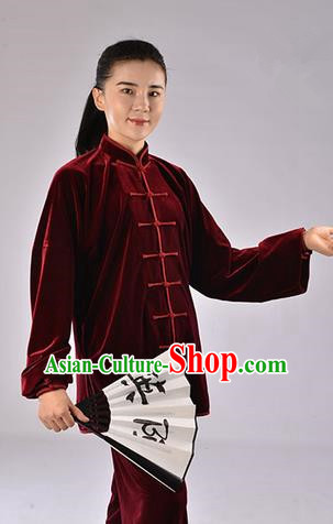 Top Upset South Korea Velvet Pleuche Kung Fu Costume Martial Arts Kung Fu Training Uniform Tang Suit Gongfu Shaolin Wushu Clothing Tai Chi Taiji Teacher Suits Uniforms for Women