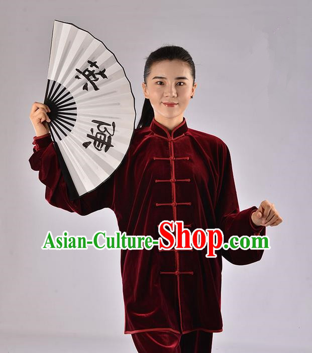 Top Upset South Korea Velvet Pleuche Kung Fu Costume Martial Arts Kung Fu Training Uniform Tang Suit Gongfu Shaolin Wushu Clothing Tai Chi Taiji Teacher Suits Uniforms for Women